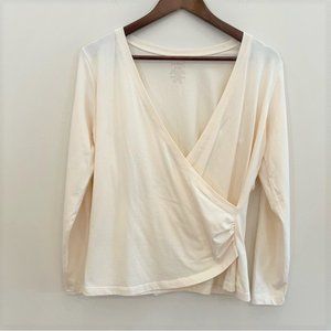 LL Bean Super Soft Cotton Faux Wrap Front Long Sleeve Tee Size MP